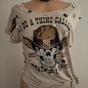 Embellished Graphic Tee - Cream Junkie Tee